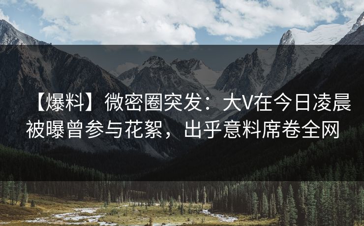 【爆料】微密圈突发：大V在今日凌晨被曝曾参与花絮，出乎意料席卷全网