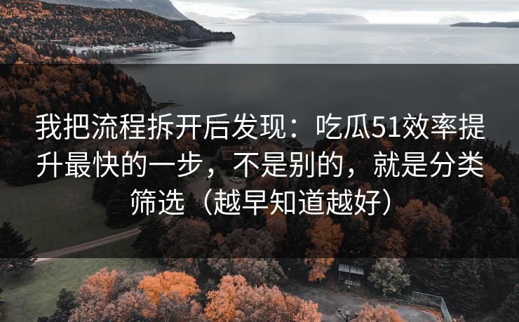 我把流程拆开后发现：吃瓜51效率提升最快的一步，不是别的，就是分类筛选（越早知道越好）